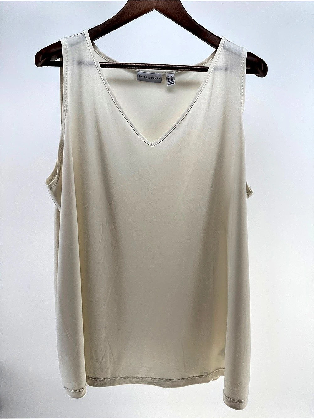 Susan Graver Knit V-Neck Tank Top Cream